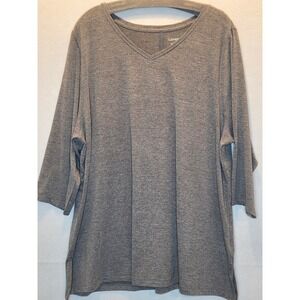 Catherines Plus Size 1X 18/20W Gray Heathered V-Neck 3/4 Sleeve Top Side Slit